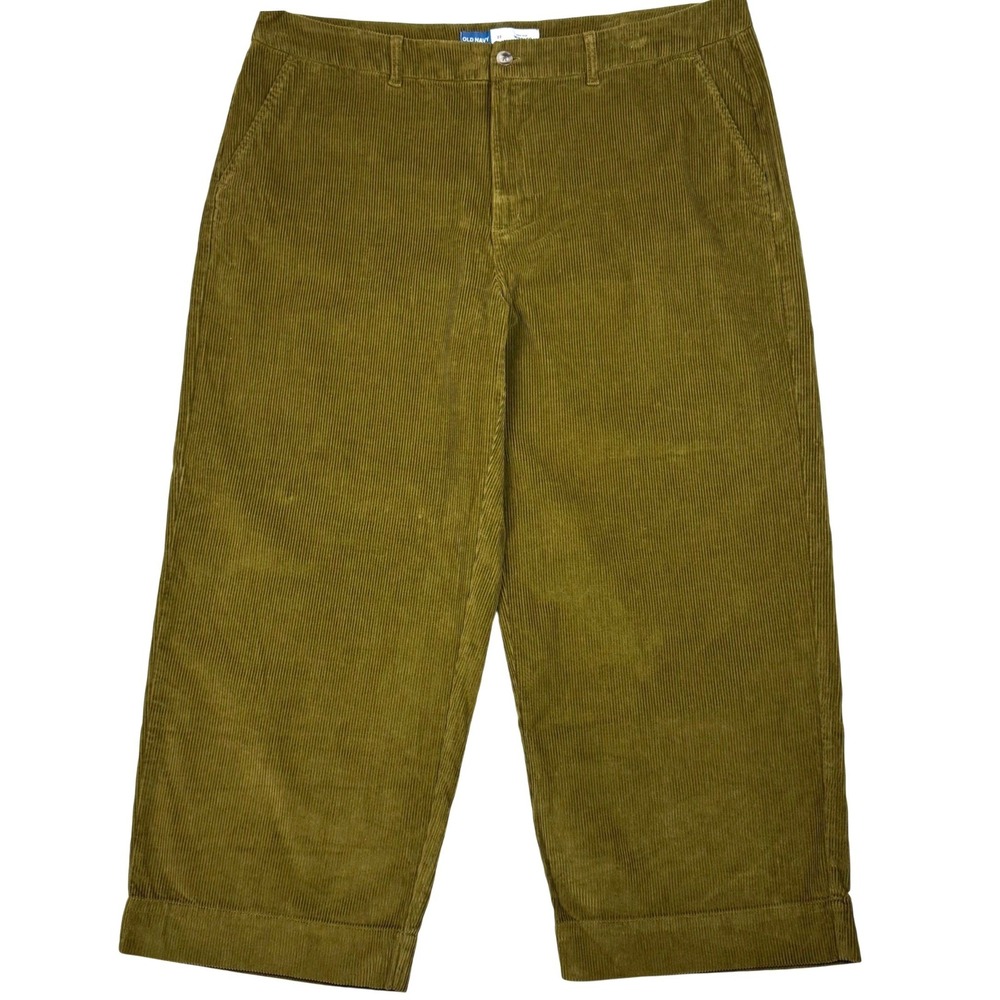 Old Navy High Rise Wide Leg Corduroy Pants Women 22 Satin Moss Green Baggy Retro
